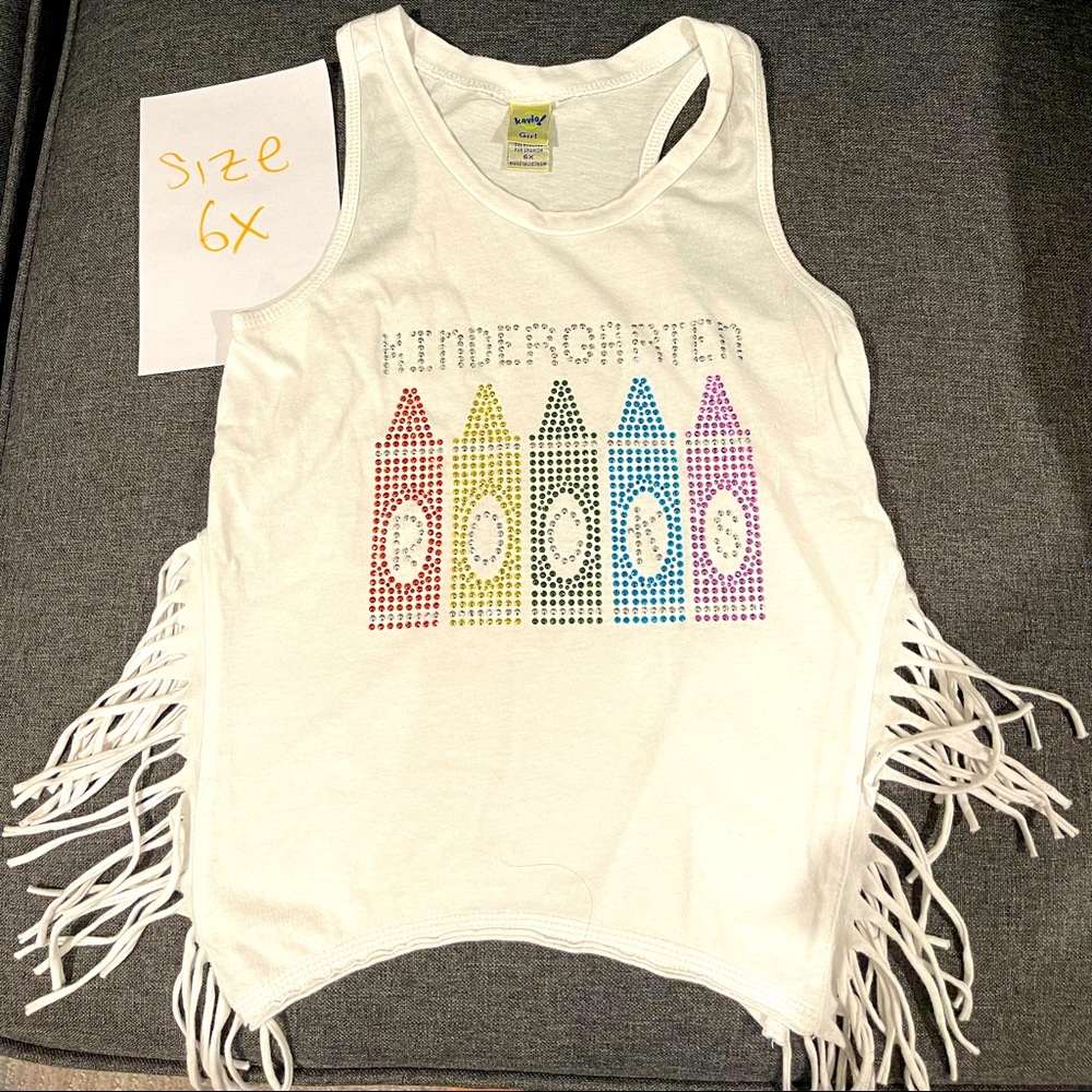 Kindergarten rocks tank top with fringe